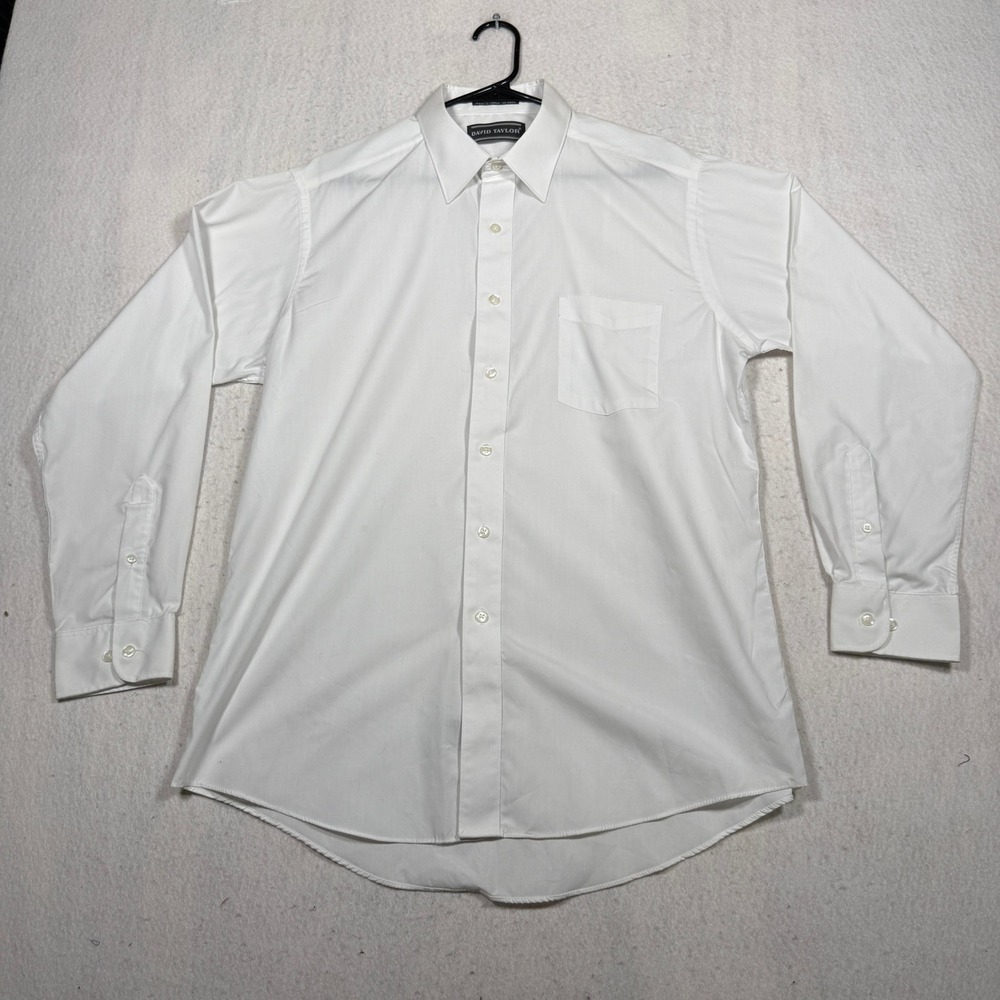 David Taylor Mens White Long Sleeve Dress Shirt 16.5 34/35 Button Up Pocket